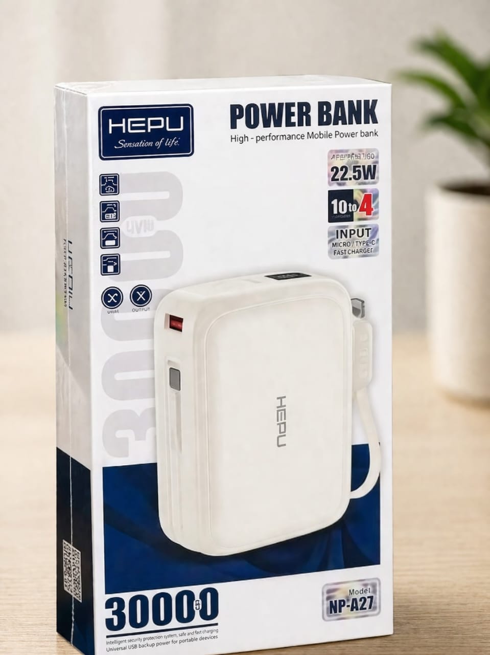 Hepu Powerbank 30000mAh HP-A27 Beige - 22,5W Charge Super Rapide