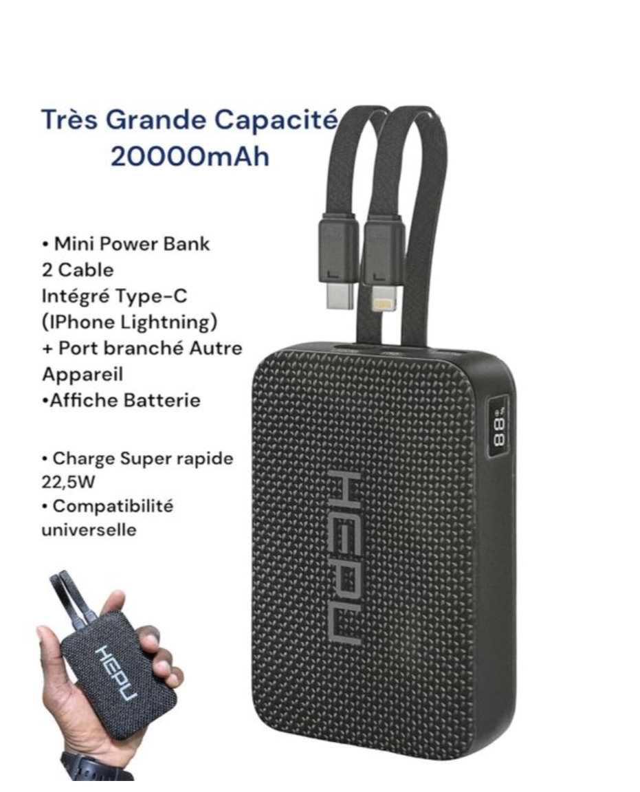 Hepu Mini Powerbank 20000mAh HP-A22 Noir - 22,5W Charge Super Rapide