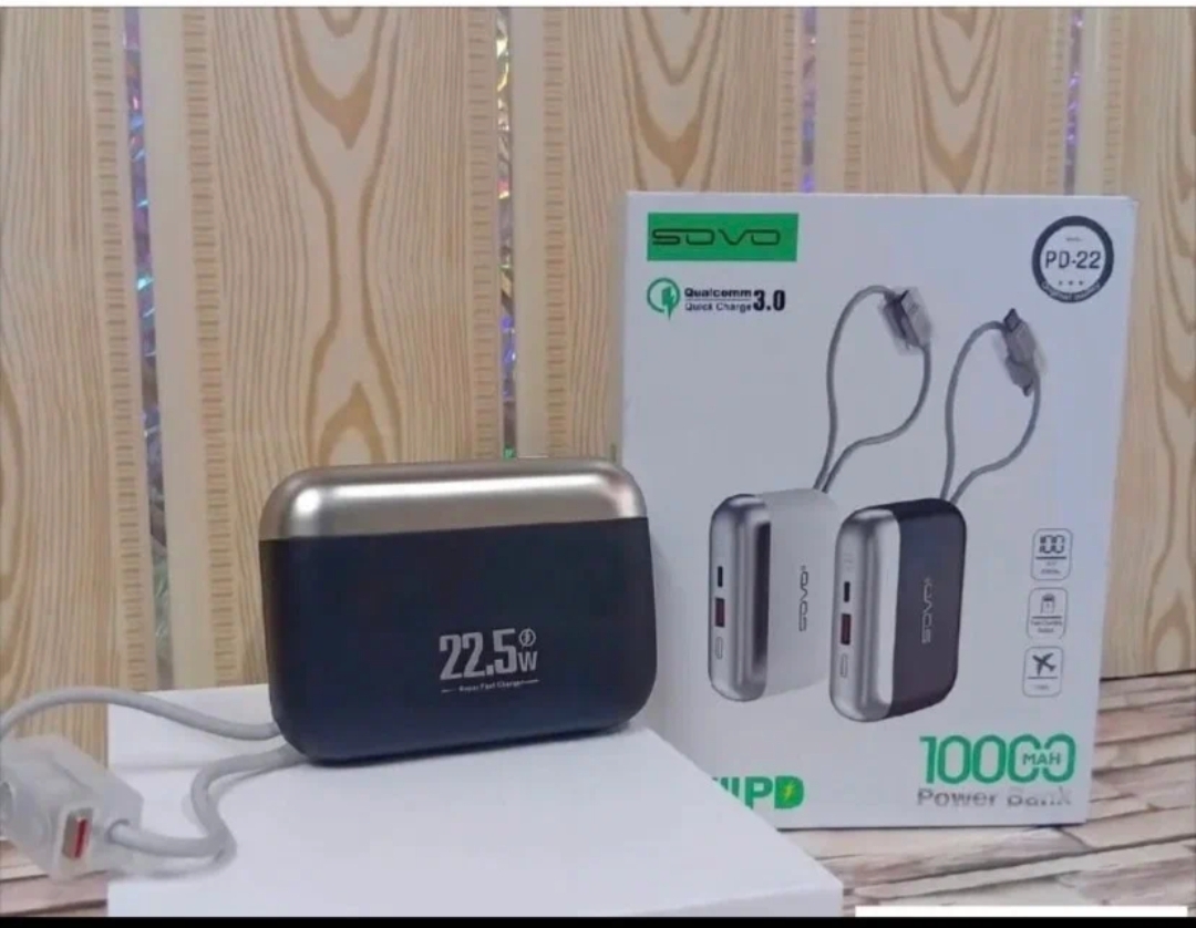 SOVO Mini Powerbank PD-22 10000mAh Noir - 22,5W Charge Rapide